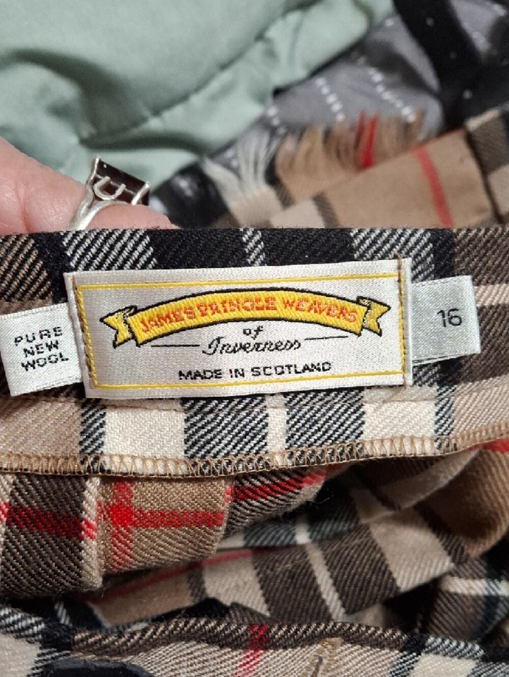 Plaid Pleated A-Line Skirt in Tan Check (Mis208) 100% Wool - Picture 2 of 5